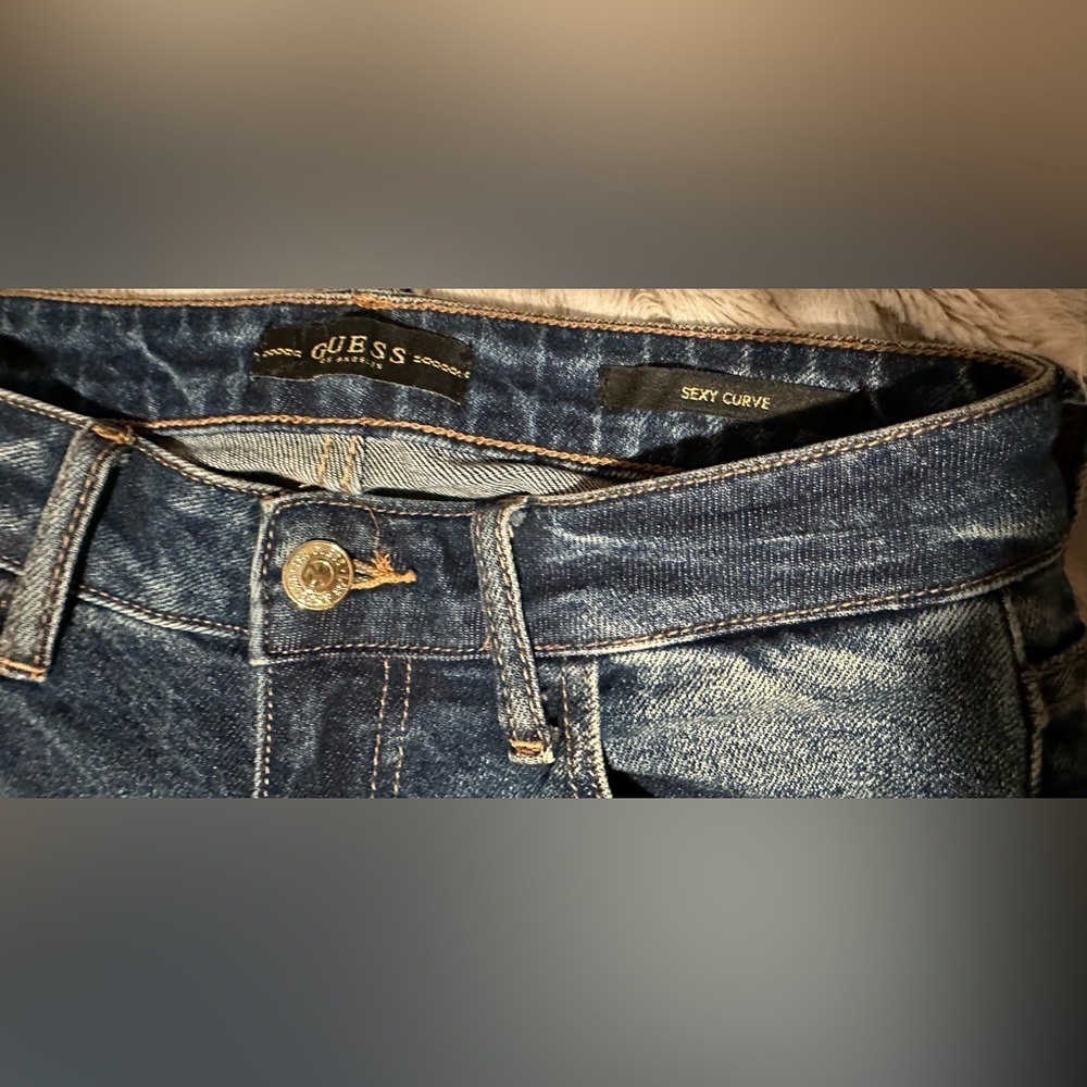 Guess Dark Blue Sexy Curve Distressed with Chains Jeans - Picture 8 of 16
